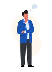Man thinking with empty thought bubble. Male character design