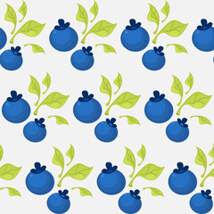 Seamless pattern of Blueberries and green leaves. Berry vector