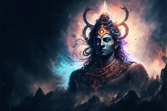 Lord Siva in the night sky, Generative AI