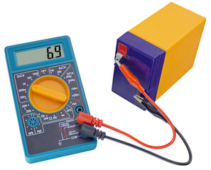 Testing an acid rechargeable battery with a measuring instrument
