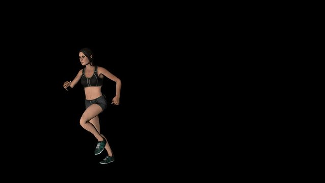 Athletic Girl Run 3D Animation Transparent Alpha Video
