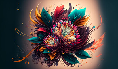 Abstract art. Colorful painting art of a flower design. Background illustration. Generative AI.