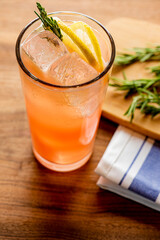 Lemonade or iced tea. Made with Blanco tequila, fresh lime juice, agave syrup and orange juice. Served in salt rimmed tumbler over ice and garnished with a lime. Classic traditional Mexican cocktail.