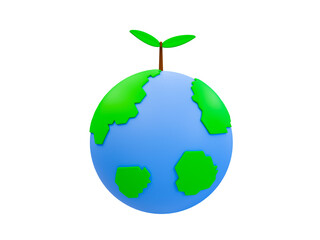 3d minimal world with a small tree growing. Earth day concept. 3d illustration.
