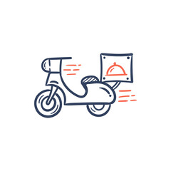 Vespa brought a box of food order delivery line icon doodle drawing vector illustration