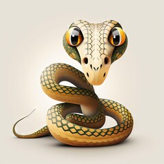  a snake with a yellow stripe around its neck and eyes, with a white background and a gray background with a white background and a white background with a light gr Generative AI - obrazy, fototapety, plakaty