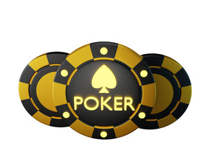 3D poker casino logo tournament button blackjack VIP luxury UI game golden icon, chip coin badge. Online trophy, gambling jackpot championship sign on white. 3D poker betting night club design, lights