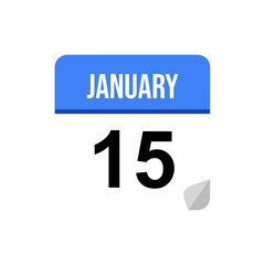 15 January calendar date icon on transparent background