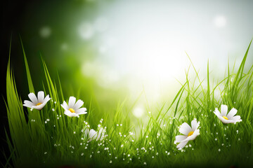 Grass and flower, copy space. Floral banner, springtime. summer season. Generated AI