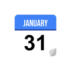 31 January calendar date icon on transparent background