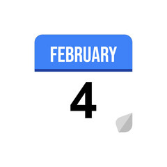 4 February calendar date icon on transparent background