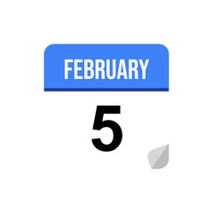 5 February calendar date icon on transparent background
