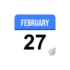 27 February calendar date icon on transparent background