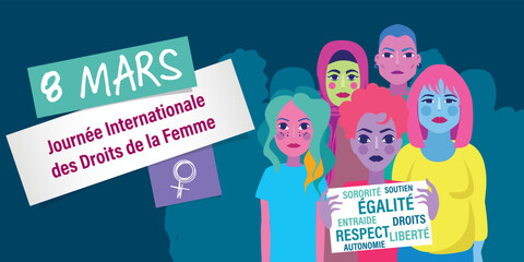 French International women rights day illustration banner © Orkidia