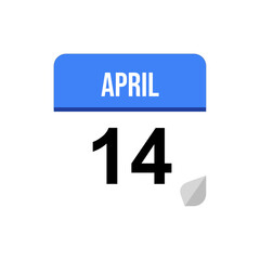 14 April calendar date icon on transparent background