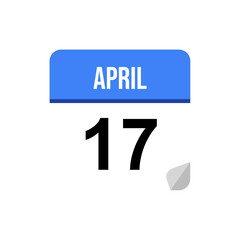 17 April calendar date icon on transparent background