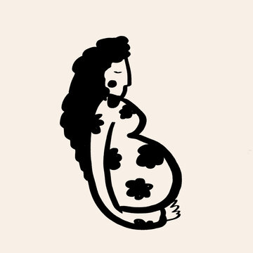 Illustration of pregnant woman as letter B font