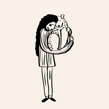 Cute font letter P with woman holding puppy