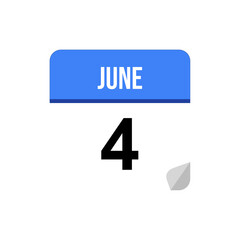 4 June calendar date icon on transparent background