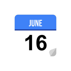 16 June calendar date icon on transparent background