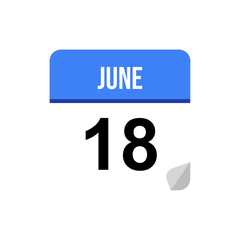 18 June calendar date icon on transparent background