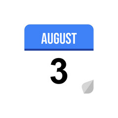 3 August calendar date icon on transparent background