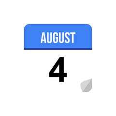 4 August calendar date icon on transparent background