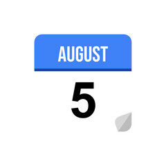 5 August calendar date icon on transparent background