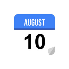 10 August calendar date icon on transparent background