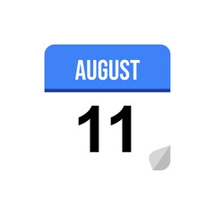 11 August calendar date icon on transparent background