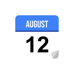 12 August calendar date icon on transparent background