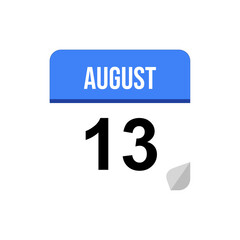 13 August calendar date icon on transparent background