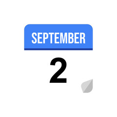 2 September calendar date icon on transparent background