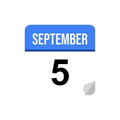 5 September calendar date icon on transparent background