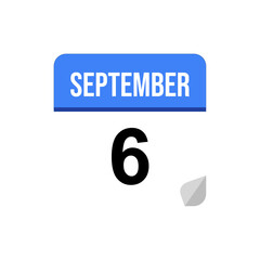6 September calendar date icon on transparent background