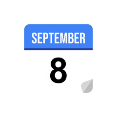 8 September calendar date icon on transparent background