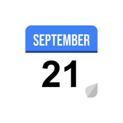 21 September calendar date icon on transparent background