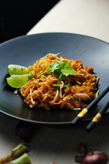 Pad Thai noodles with shrimp, popular Thai street food