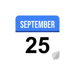 25 September calendar date icon on transparent background