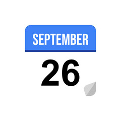 26 September calendar date icon on transparent background