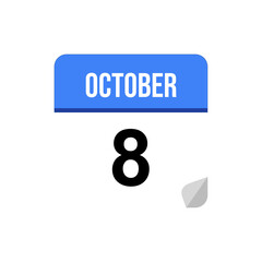 8 October calendar date icon on transparent background