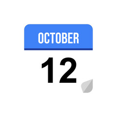 12 October calendar date icon on transparent background