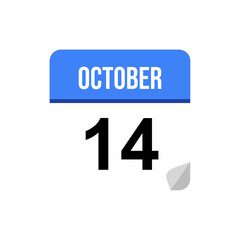 14 October calendar date icon on transparent background