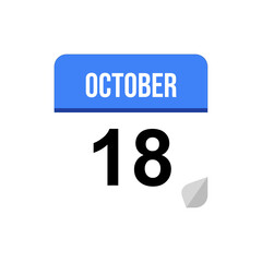 18 October calendar date icon on transparent background