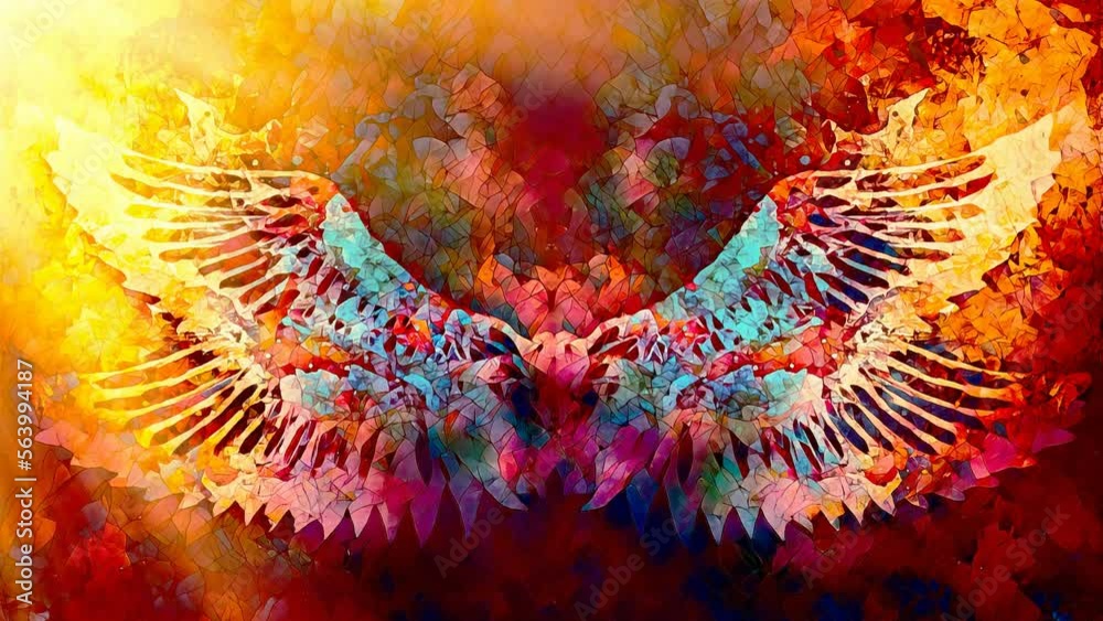 Aufkleber feathers and mosaic structure on abstract background. Loop Animation