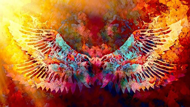 feathers and mosaic structure on abstract background. Loop Animation