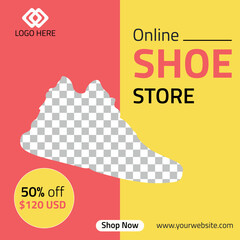 Editable minimal square banner template. Black and yellow background color with stripe line shape. Suitable for social media posts and web internet ads. Vector illustration with a photo of the college