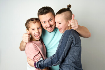 Happy family portrait on white background, close-up