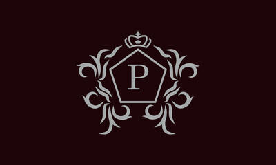 Elegant floral monogram design template for one or two letters such as P. Business sign, identity monogram for restaurant, boutique, hotel, heraldry, jewelry.