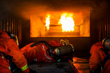 Fire fighter team work in training room